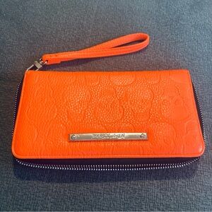 Neon Orange Skull Embossed Wristlet Wallet